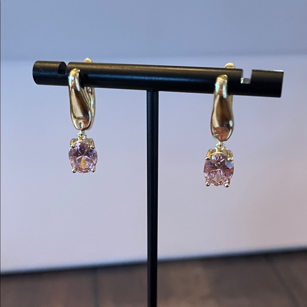 Pretty Bird Gold and Pink Drop Earrings - Picture 2 of 6